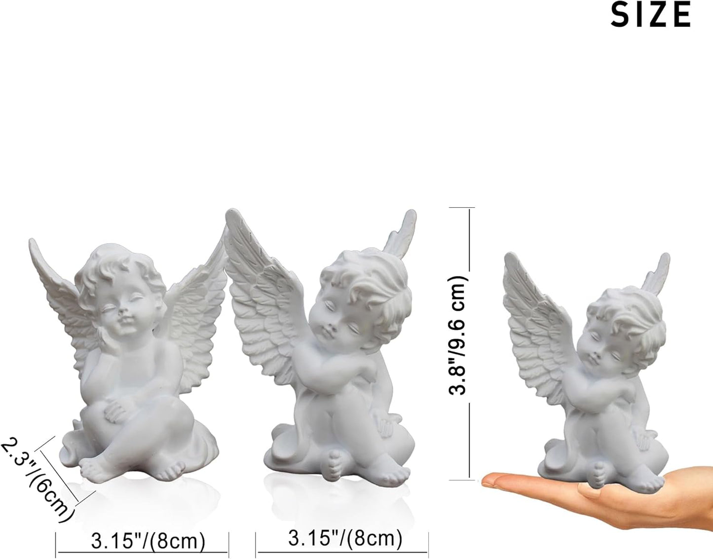 Set of 2 Cherubs Angels Resin Garden Statue Figurine, Indoor Outdoor Home Garden Decoration, Adorable Angel Sculpture Memorial Statue 4"