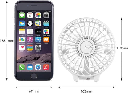 Mini Handheld Fan,  Personal Cooling Fan Lifetime Warranty Personal Battery Fan USB Desk Fan Small Folding Portable Table Fan Rechargeablefor Travel Office Room Household White