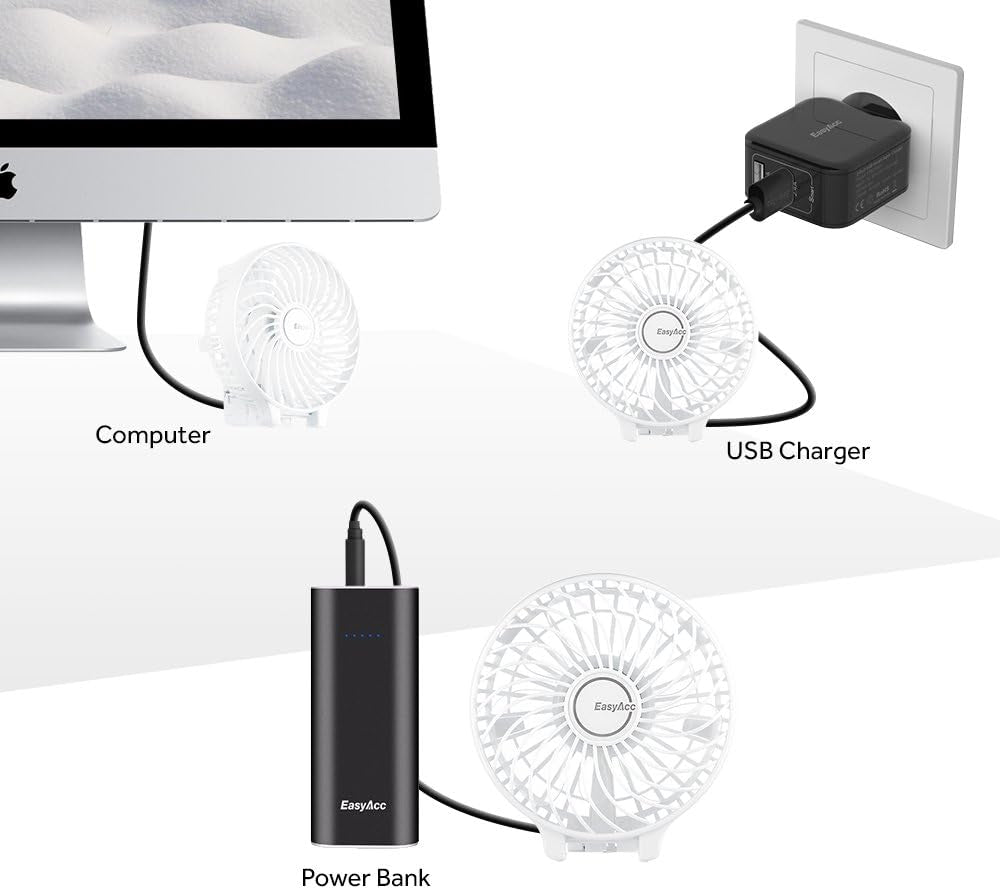 Mini Handheld Fan,  Personal Cooling Fan Lifetime Warranty Personal Battery Fan USB Desk Fan Small Folding Portable Table Fan Rechargeablefor Travel Office Room Household White