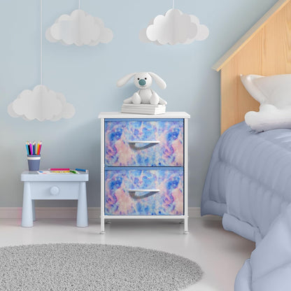 Nightstand with 2 Drawers - Bedside Furniture & Accent End Table Chest for Home, Bedroom Accessories, Office, College Dorm, Steel Frame, Wood Top, Easy Pull Fabric Bins (Tie-Dye Pastel)