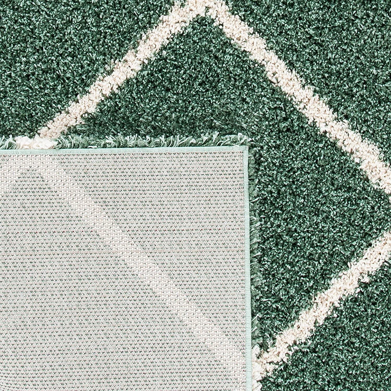 Hudson Shag Collection SGH281Y Modern Diamond Trellis Non-Shedding Living Room Bedroom Dining Room Entryway Plush 2-Inch Thick Area Rug, 7' X 7' Square, Green / Ivory