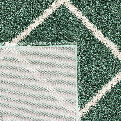 Hudson Shag Collection SGH281Y Modern Diamond Trellis Non-Shedding Living Room Bedroom Dining Room Entryway Plush 2-Inch Thick Area Rug, 7' X 7' Square, Green / Ivory