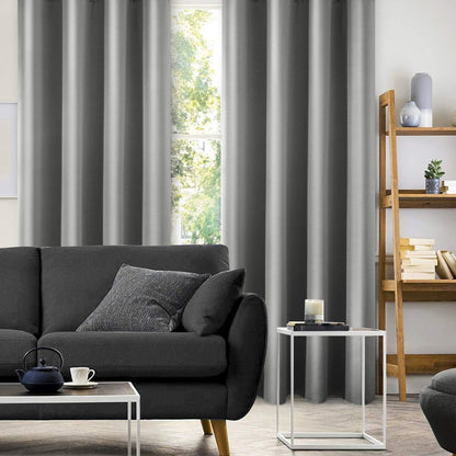 2 Panels Silver Grey Faux Silk Curtains Gray Blackout Curtains for Bedroom 52 X 96 Inch Room Darkening Satin Drapes/Curtains, Thermal Insulated Blackout Window Curtains for Living Room