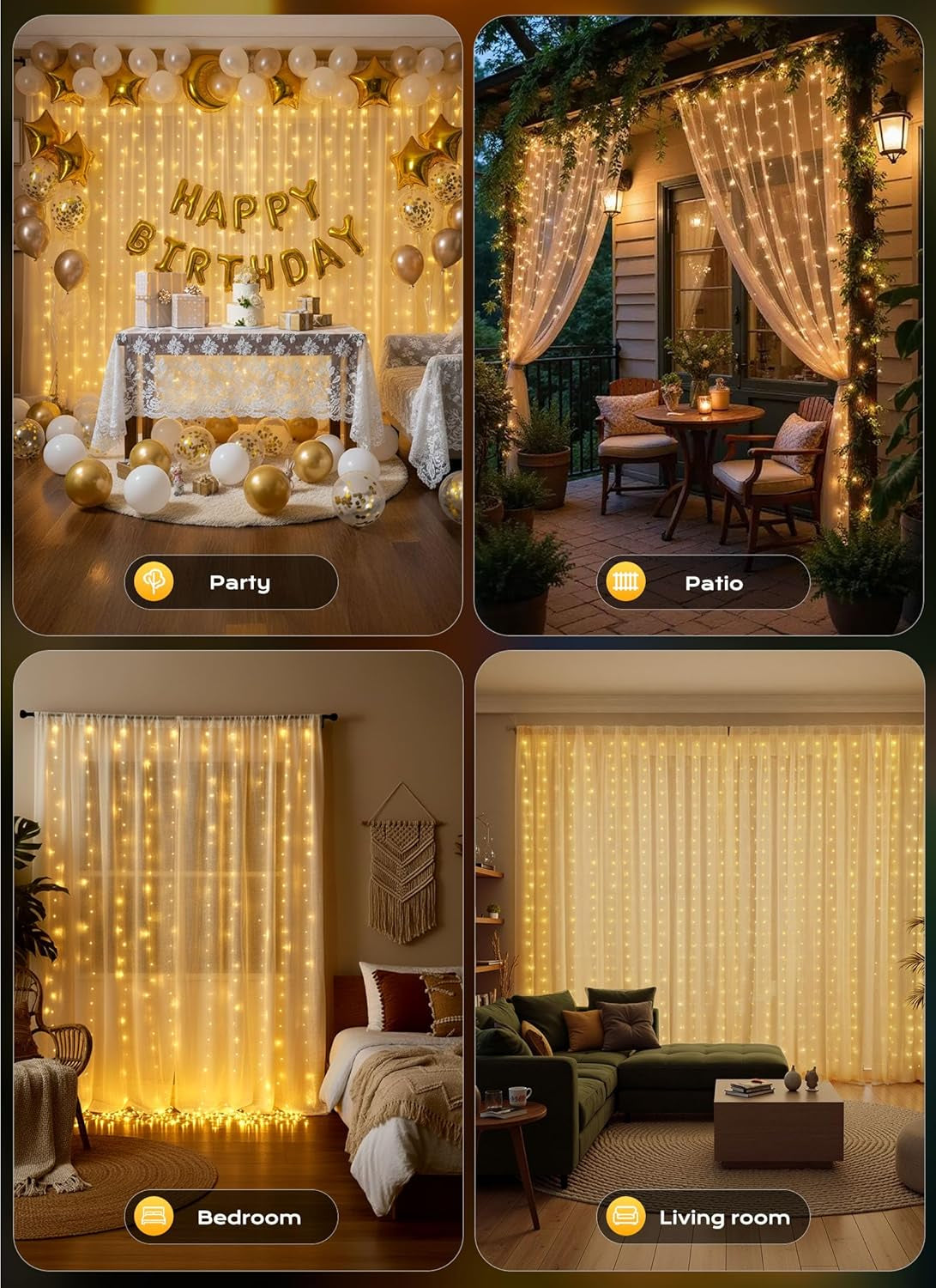 Hanging Window Curtain Lights 9.8 Feet Dimmable and Connectable with 300 Led, Remote, 8 Lighting Modes, Timer for Bedroom Wall Party Indoor Outdoor Decor, Warm White (Curtain Is Not Included)