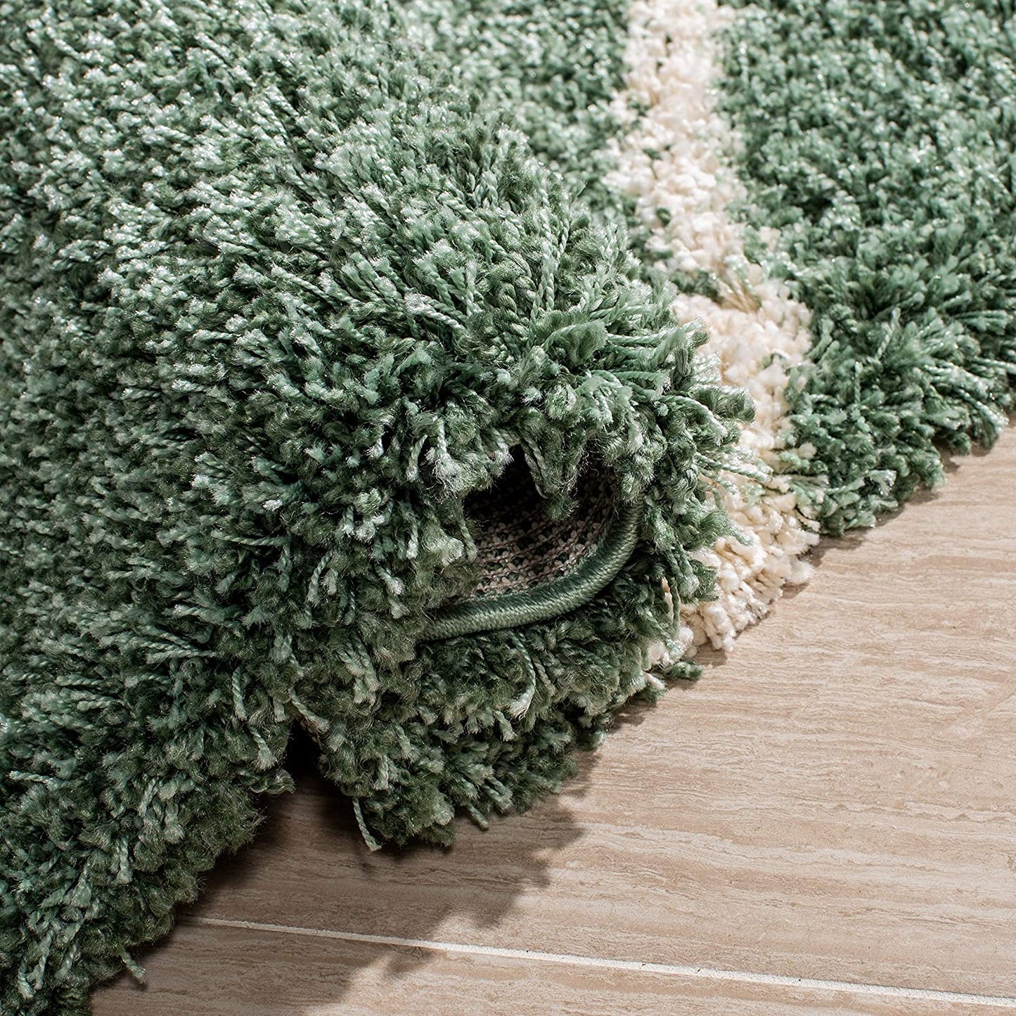 Hudson Shag Collection SGH281Y Modern Diamond Trellis Non-Shedding Living Room Bedroom Dining Room Entryway Plush 2-Inch Thick Area Rug, 7' X 7' Square, Green / Ivory