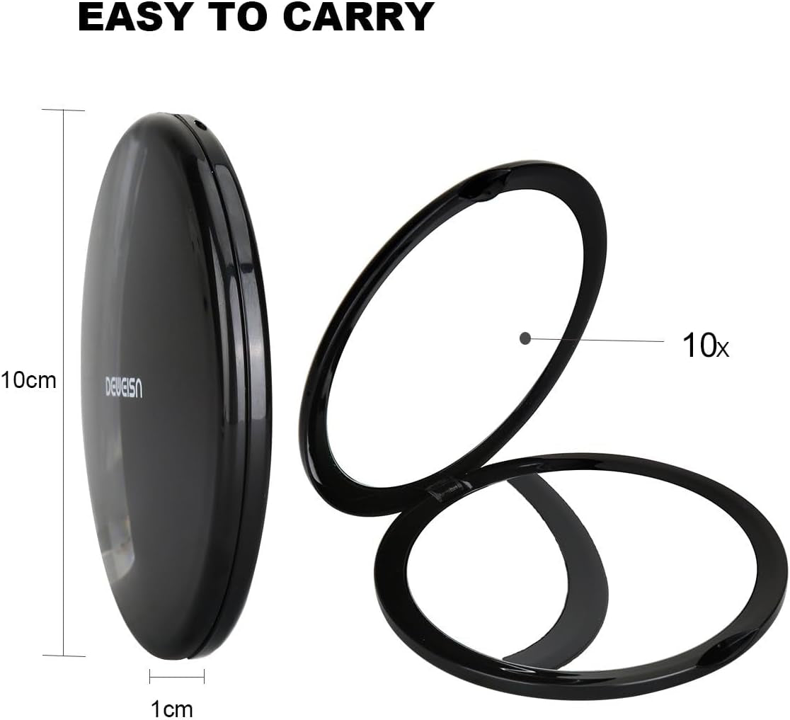 Magnifying Compact Cosmetic Mirror- Elegant Compact Pocket Makeup Mirror, Handheld Travel Makeup Mirror with Powerful 10X Magnification and 1X True View Mirror for Travel or Your Purse