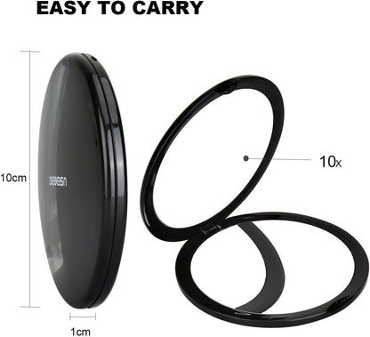 Magnifying Compact Cosmetic Mirror- Elegant Compact Pocket Makeup Mirror, Handheld Travel Makeup Mirror with Powerful 10X Magnification and 1X True View Mirror for Travel or Your Purse