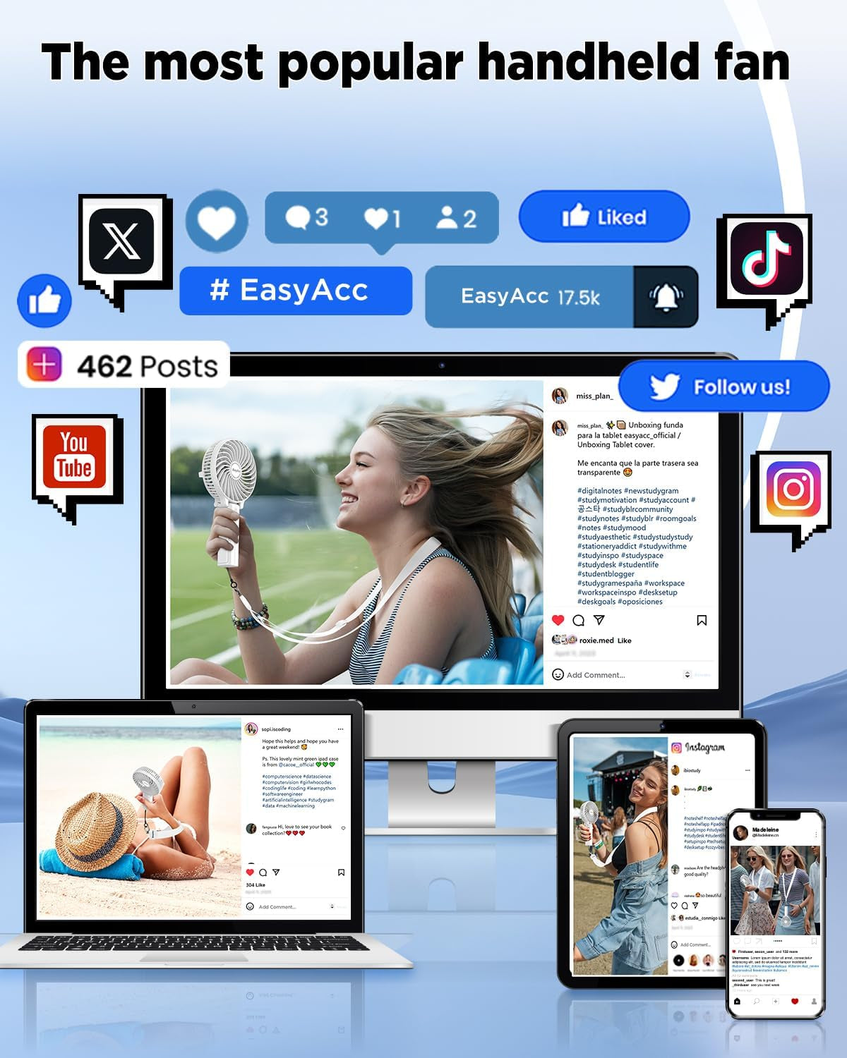 Mini Handheld Fan,  Personal Cooling Fan Lifetime Warranty Personal Battery Fan USB Desk Fan Small Folding Portable Table Fan Rechargeablefor Travel Office Room Household White