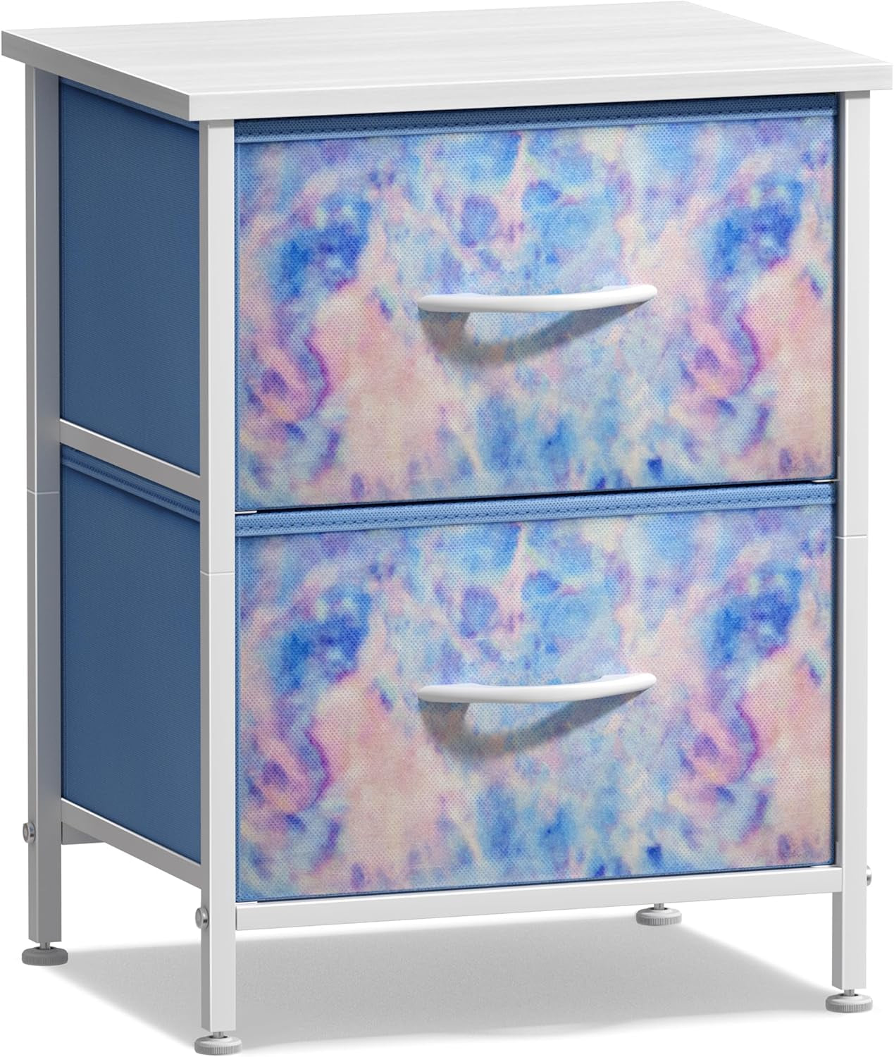 Nightstand with 2 Drawers - Bedside Furniture & Accent End Table Chest for Home, Bedroom Accessories, Office, College Dorm, Steel Frame, Wood Top, Easy Pull Fabric Bins (Tie-Dye Pastel)