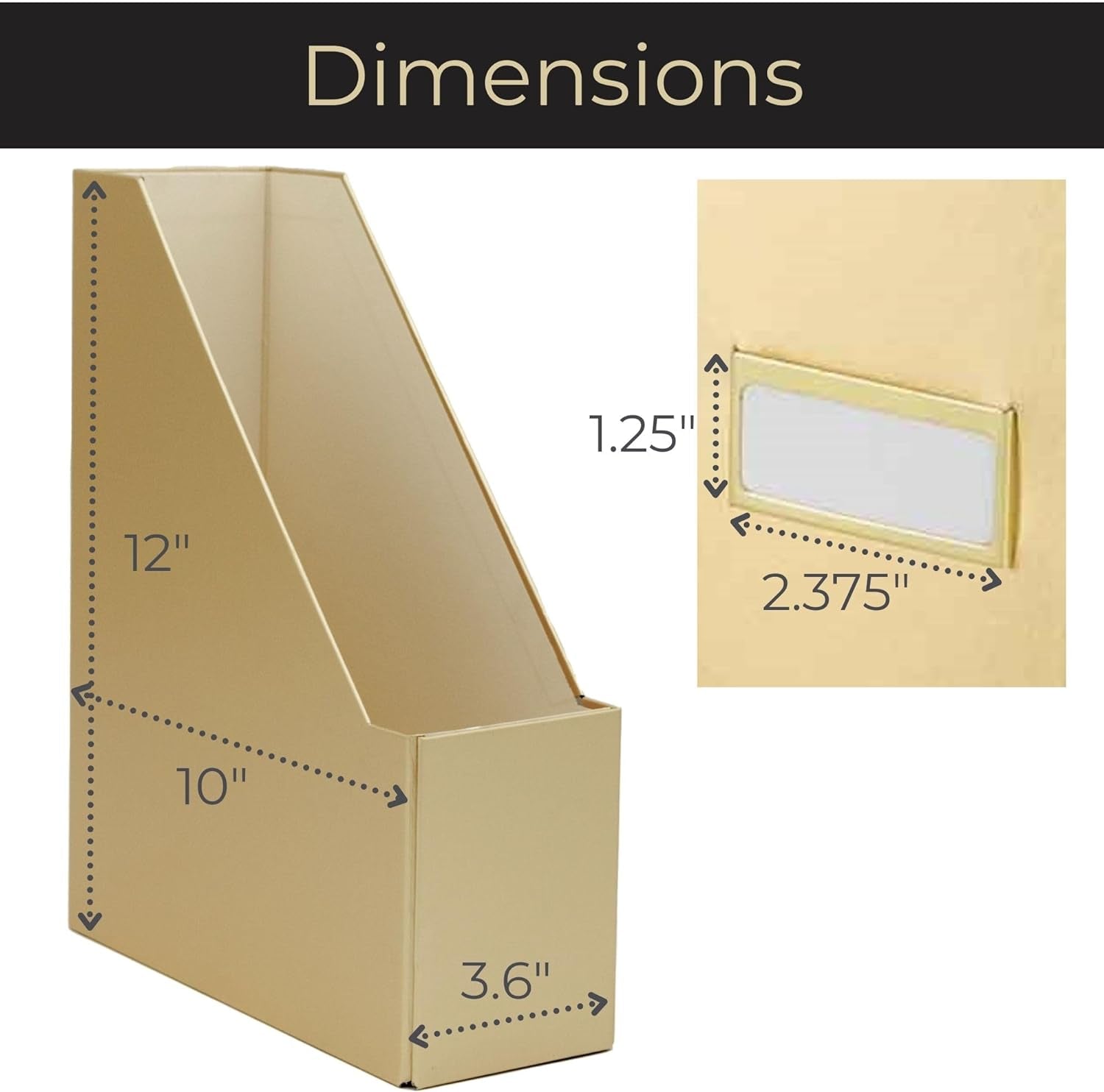 Foldable Gold Magazine File Holder with Gold Label Holder - Set of 4 Cardboard Magazine Holder Boxes - Gold Desk Accessories