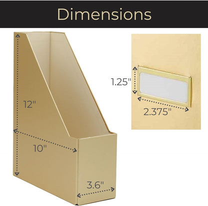 Foldable Gold Magazine File Holder with Gold Label Holder - Set of 4 Cardboard Magazine Holder Boxes - Gold Desk Accessories