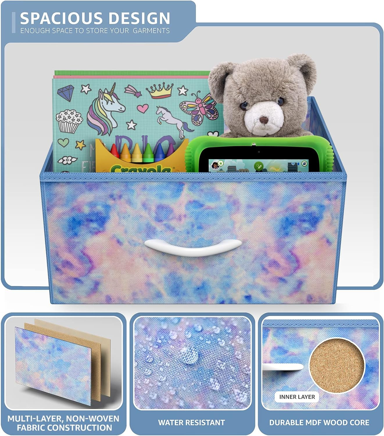 Nightstand with 2 Drawers - Bedside Furniture & Accent End Table Chest for Home, Bedroom Accessories, Office, College Dorm, Steel Frame, Wood Top, Easy Pull Fabric Bins (Tie-Dye Pastel)