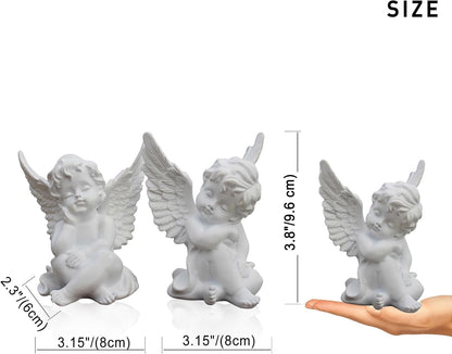 Set of 2 Cherubs Angels Resin Garden Statue Figurine, Indoor Outdoor Home Garden Decoration, Adorable Angel Sculpture Memorial Statue 4"