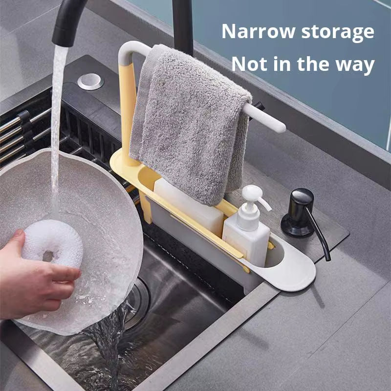 Sinkspace™ 2-In-1 Telescopic Sink Storage Rack – Adjustable, Expandable Sponge Holder for Effortless Kitchen Organization