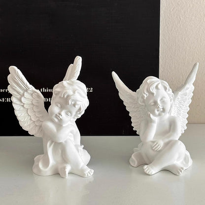 Set of 2 Cherubs Angels Resin Garden Statue Figurine, Indoor Outdoor Home Garden Decoration, Adorable Angel Sculpture Memorial Statue 4"